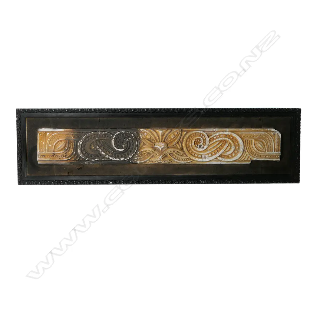 An early 20thC Māori relief moulded 'carved' plaster lintel, Image 1++